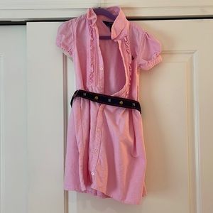 Girls button up polo dress with puff sleeve and belt